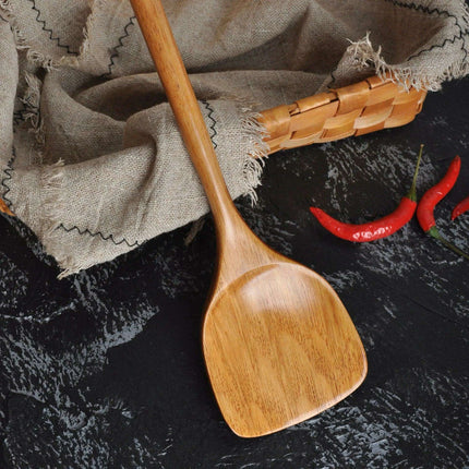 Premium Long-Handled Wooden Utensil Set with Non-Stick Coating for Effortless Cooking