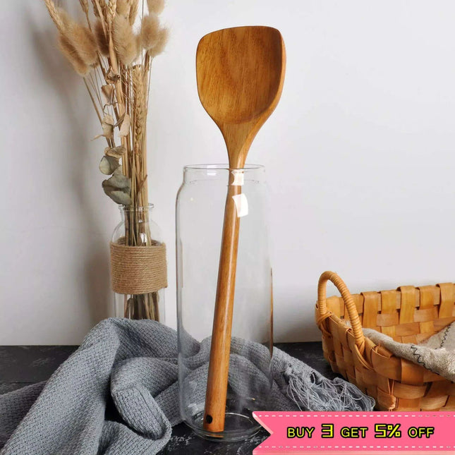 Premium Long-Handled Wooden Utensil Set with Non-Stick Coating for Effortless Cooking