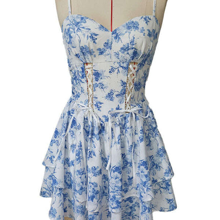 Printed Deep V Sleeveless Dress Strapless Cake Skirt - Très Elite