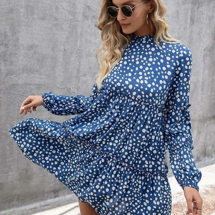 Printed Drop Shoulder Tiered Mini Dress with Long Sleeves - Casual Chic Collection