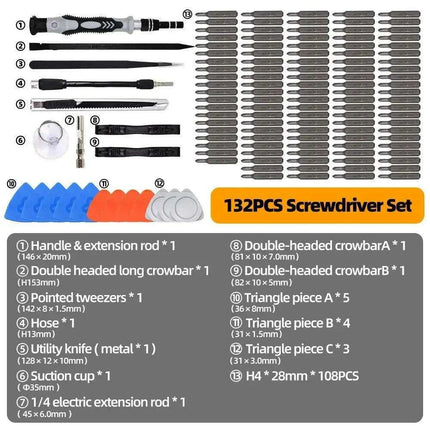 Professional 132-Piece Magnetic Precision Screwdriver Set with Durable Chrome-Vanadium Steel Bits and Color-Coded Handles for All Repair Needs - Très Elite