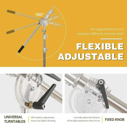 Professional Adjustable Stainless Steel Light Stand with Boom Arm & Sandbag - 2.49M Height - Très Elite