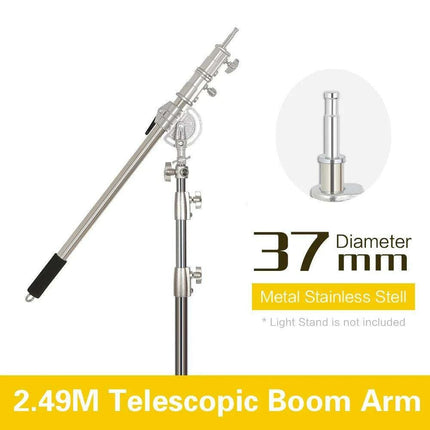 Professional Adjustable Stainless Steel Light Stand with Boom Arm & Sandbag - 2.49M Height - Très Elite
