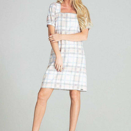 Puffed Sleeve Checkered Midi Dress with Elegant Square Neck - Très Elite