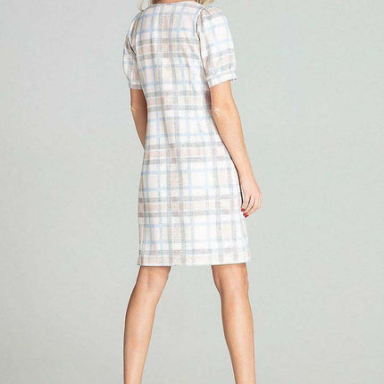 Puffed Sleeve Checkered Midi Dress with Elegant Square Neck - Très Elite