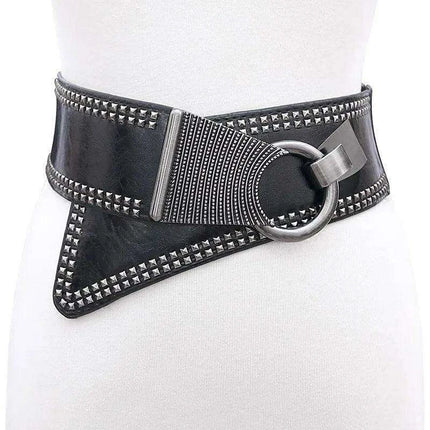 Punk-Inspired Rivet-Studded Elastic Waist Belt for Women - Très Elite