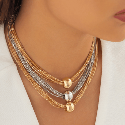 Punk multi-layer chain stacking necklace simple niche geometric sphere personality necklace - Très Elite