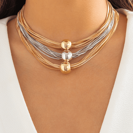 Punk multi-layer chain stacking necklace simple niche geometric sphere personality necklace - Très Elite