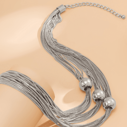 Punk multi-layer chain stacking necklace simple niche geometric sphere personality necklace - Très Elite