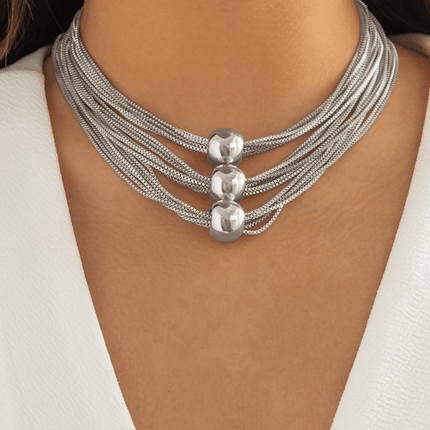 Punk multi-layer chain stacking necklace simple niche geometric sphere personality necklace - Très Elite