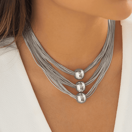 Punk multi-layer chain stacking necklace simple niche geometric sphere personality necklace - Très Elite