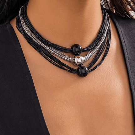 Punk multi-layer chain stacking necklace simple niche geometric sphere personality necklace - Très Elite
