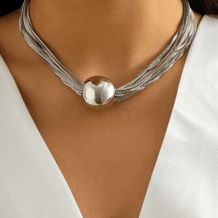 Punk multi-layer chain stacking necklace simple niche geometric sphere personality necklace - Très Elite