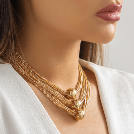 Punk multi-layer chain stacking necklace simple niche geometric sphere personality necklace - Très Elite