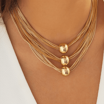 Punk multi-layer chain stacking necklace simple niche geometric sphere personality necklace - Très Elite