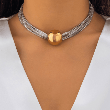 Punk multi-layer chain stacking necklace simple niche geometric sphere personality necklace - Très Elite