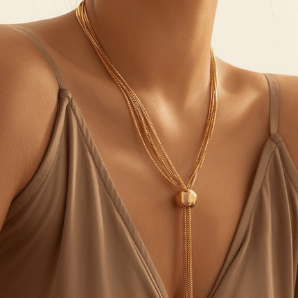 Punk multi-layer chain stacking necklace simple niche geometric sphere personality necklace - Très Elite