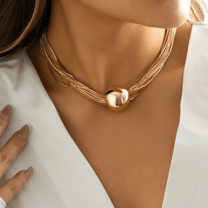 Punk multi-layer chain stacking necklace simple niche geometric sphere personality necklace - Très Elite