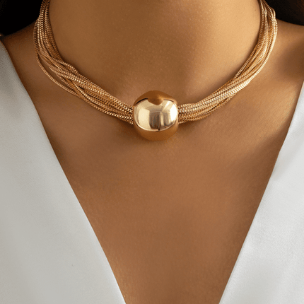 Punk multi-layer chain stacking necklace simple niche geometric sphere personality necklace - Très Elite