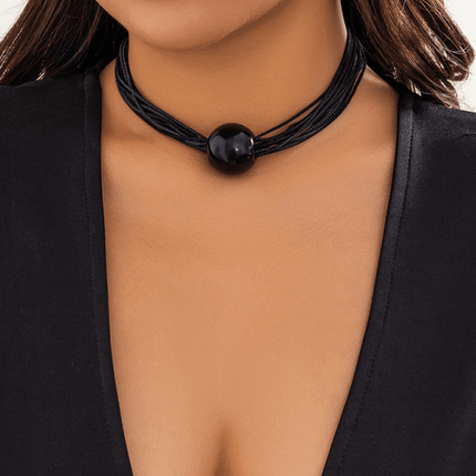 Punk multi-layer chain stacking necklace simple niche geometric sphere personality necklace - Très Elite