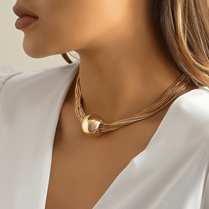 Punk multi-layer chain stacking necklace simple niche geometric sphere personality necklace - Très Elite