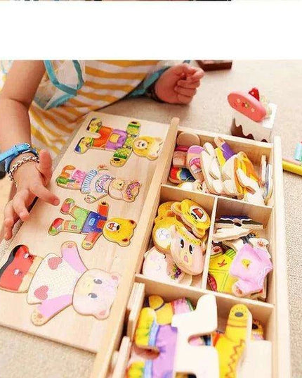 Charming Bear Adventure Dress-Up Wooden Puzzle Set