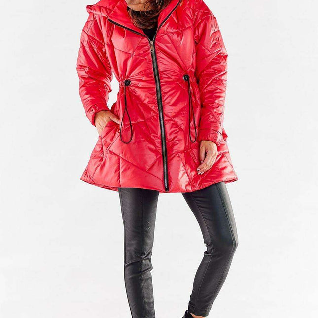 Quilted Hooded Windbreaker Jacket with Adjustable Waist - Fully Lined & Versatile