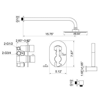 Thermostatic Rainfall Shower System with Handheld & Valve