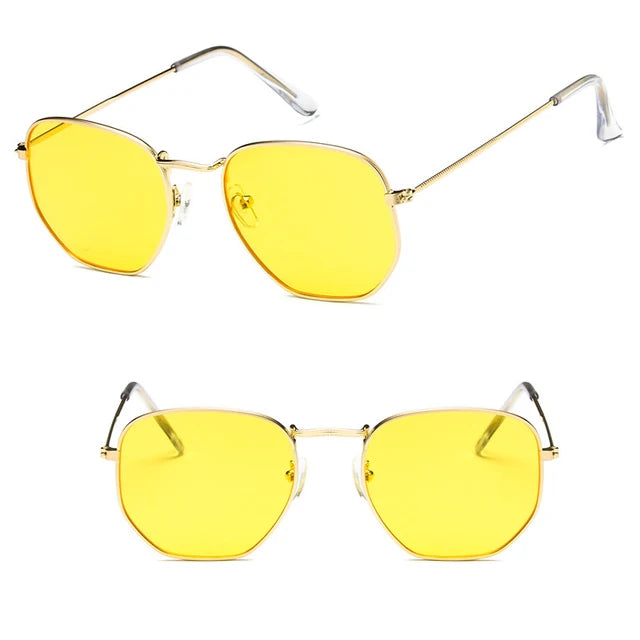 Retro Hexagon Metal Frame Sunglasses with UV400 Protection