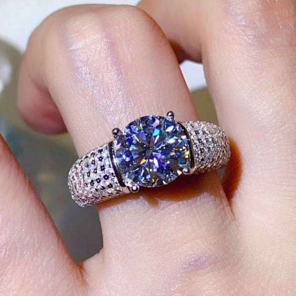 Radiant 3 Carat Moissanite and Platinum Accented Sterling Silver Ring..