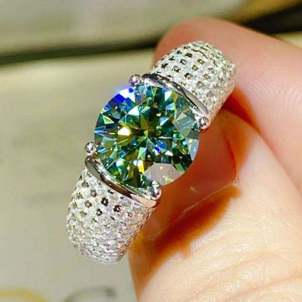 Radiant 3 Carat Moissanite and Platinum Accented Sterling Silver Ring..