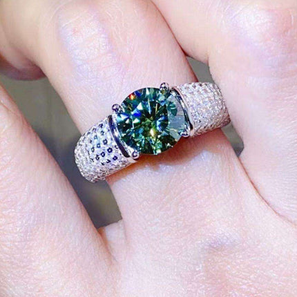 Radiant 3 Carat Moissanite and Platinum Accented Sterling Silver Ring..