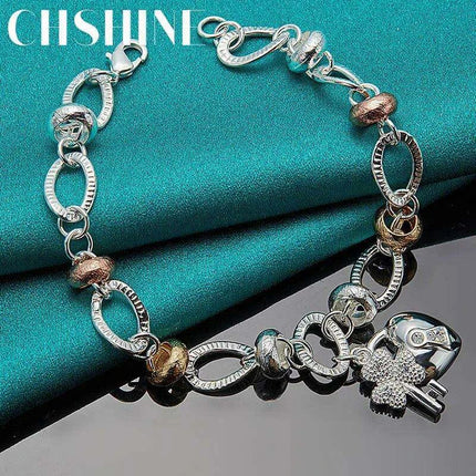 Radiant 925 Sterling Silver Heart Lock Clover Bracelet with Dazzling Zircon Stones - Très Elite