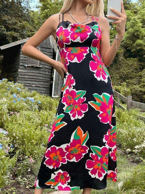 Radiant Blossom Backless Floral Print Dress - Women's Romantic Fashion
