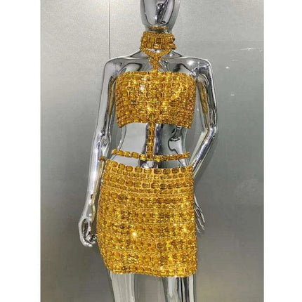Radiant Diamond Luxe Set: Enchanting Camisole & Flowing Sheer Skirt Pair - Très Elite