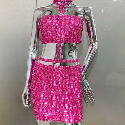 Radiant Diamond Luxe Set: Enchanting Camisole & Flowing Sheer Skirt Pair