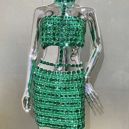 Radiant Diamond Luxe Set: Enchanting Camisole & Flowing Sheer Skirt Pair