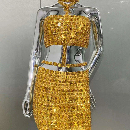 Radiant Diamond Luxe Set: Enchanting Camisole & Flowing Sheer Skirt Pair