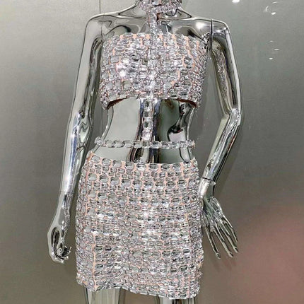 Radiant Diamond Luxe Set: Enchanting Camisole & Flowing Sheer Skirt Pair