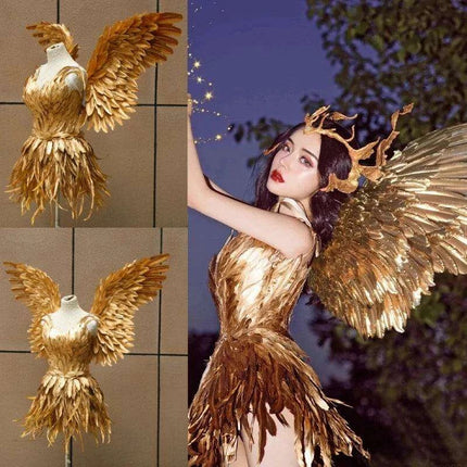 Radiant Golden Feathered Fairy Wings - Perfect for Halloween, Cosplay, and Stylish Dress-Up Events for Girls - Très Elite
