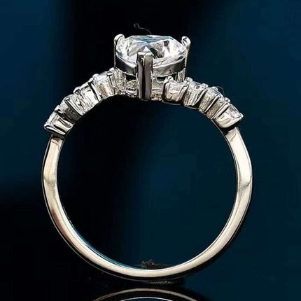 Radiant Heart Lab-Diamond Ring with Sparkling Zircon Accents & Authenticity Certificate