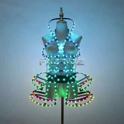 Radiant LED Dance Cage Outfit with Remote Control - Dazzle the Night Away!..
