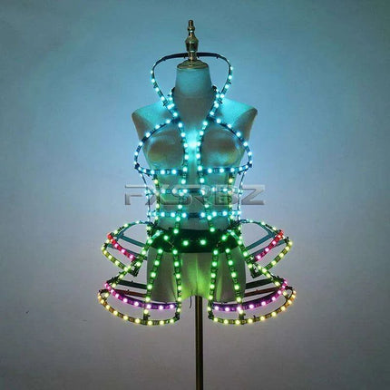 Radiant LED Dance Cage Outfit with Remote Control - Dazzle the Night Away!..