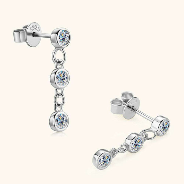 Radiant Moissanite Drop Earrings in Platinum-Plated Elegance - Timeless Jewelry Set with Warranty