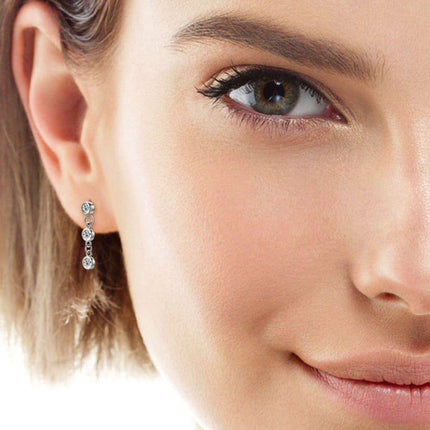 Radiant Moissanite Drop Earrings in Platinum-Plated Elegance - Timeless Jewelry Set with Warranty