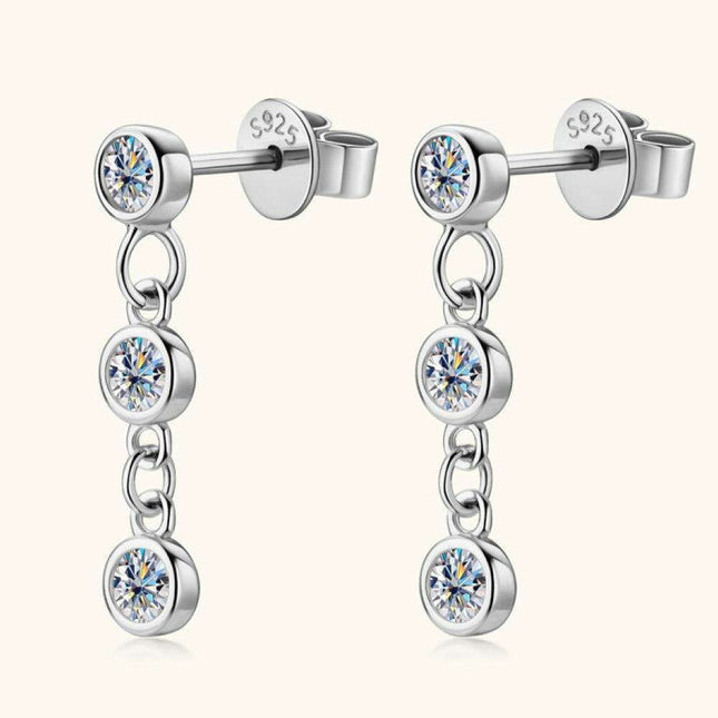 Radiant Moissanite Drop Earrings in Platinum-Plated Elegance - Timeless Jewelry Set with Warranty