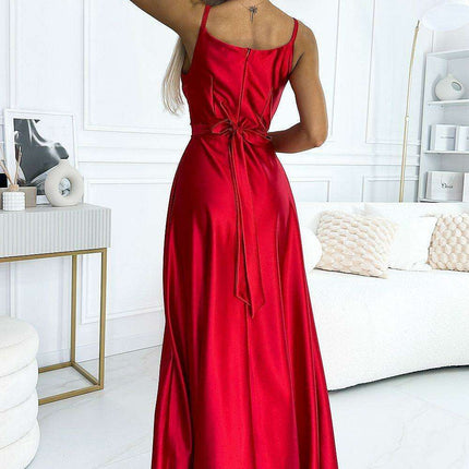 Radiant Navy Blue Glitter Evening Dress with Stylish Leg Slit by Numoco - Très Elite