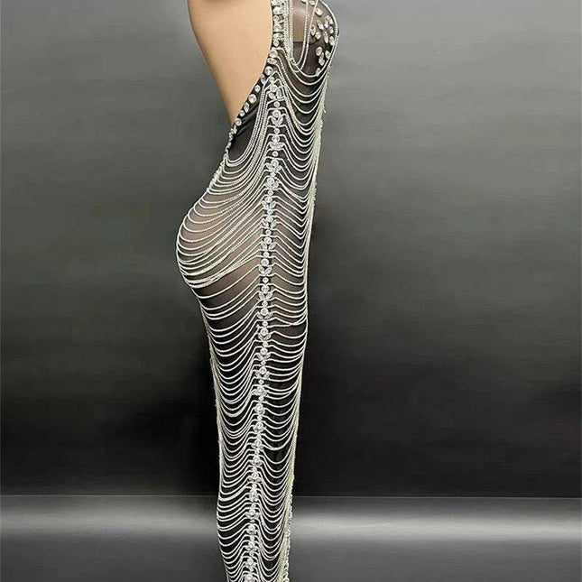 Radiant Night Halter Evening Dress with Sparkling Diamond Details