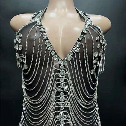 Radiant Night Halter Evening Dress with Sparkling Diamond Details - Très Elite