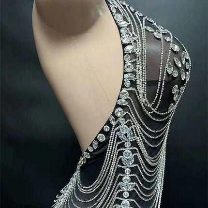 Radiant Night Halter Evening Dress with Sparkling Diamond Details - Très Elite